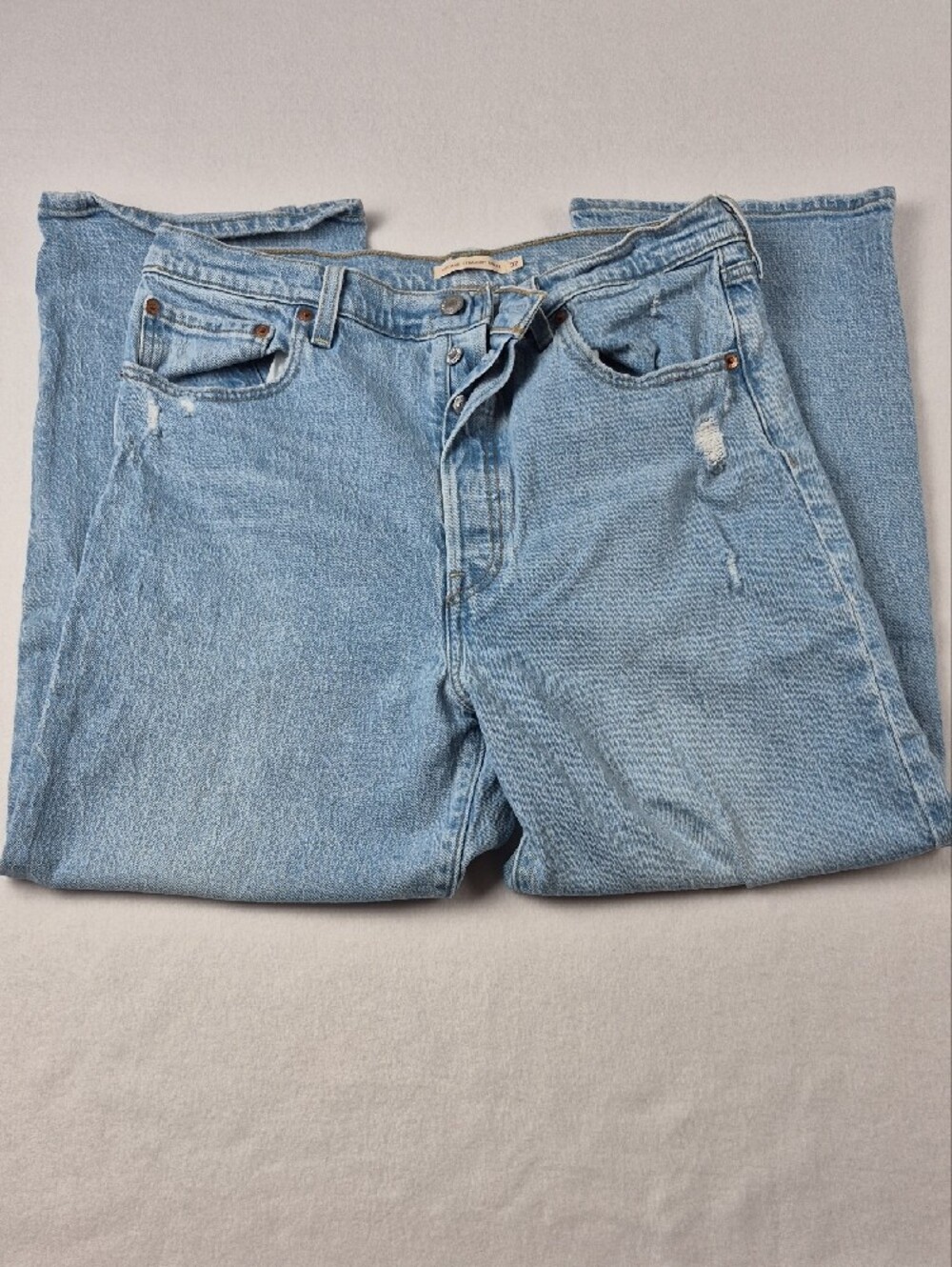 Levis Premium Ribcage Straight Ankle Jeans 32x27 Light Wash Distressed High Rise